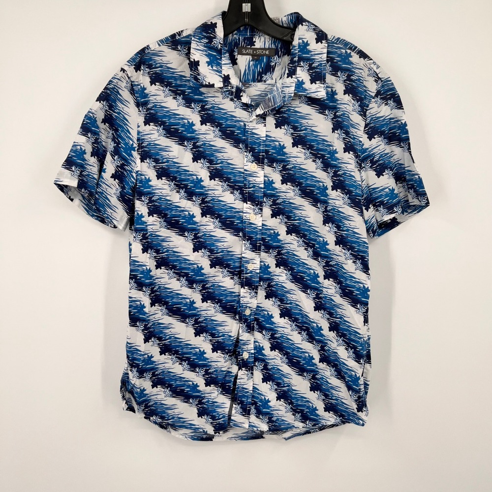 Slate‎ & Stone Mens Blue White Tropical Floral Button Down Shirt Size M